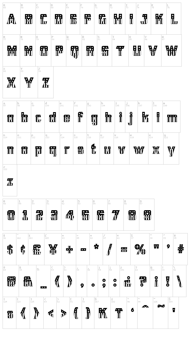 CFB1 American Patriot font map